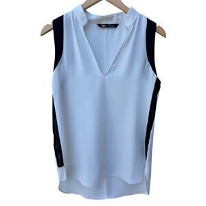 Zara Womens Sleeveless Blouse Small White V Neck Top